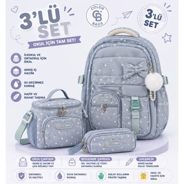 Color Bags B95 2'li Set Yeşil İlkokul Çantası