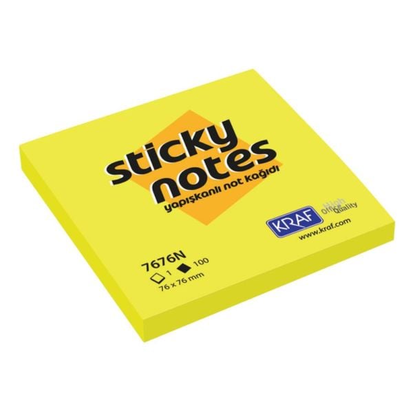 Kraf Yapışkanlı Not Kağıdı 76X76 Neon Sarı 7676N-Y