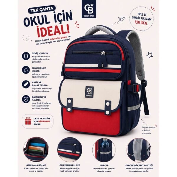 Color Bags B27 Kırmızı İlkokul Çantası