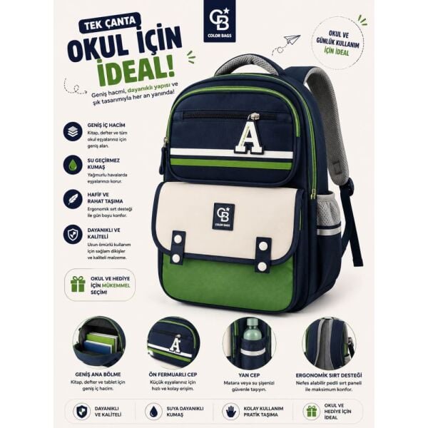 Color Bags B27 Yeşil İlkokul Çantası