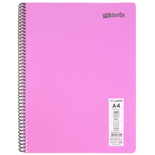 Mynote Defter Flex Pastel Pp Kapak Spiralli A4 40 Yp Kareli Mfxpa-A440-K