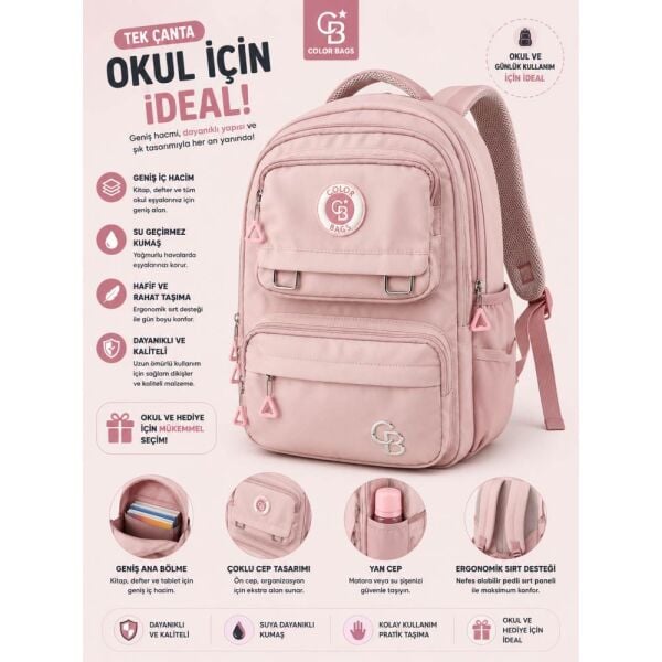 Color Bags B44 Pembe İlkokul Çantası
