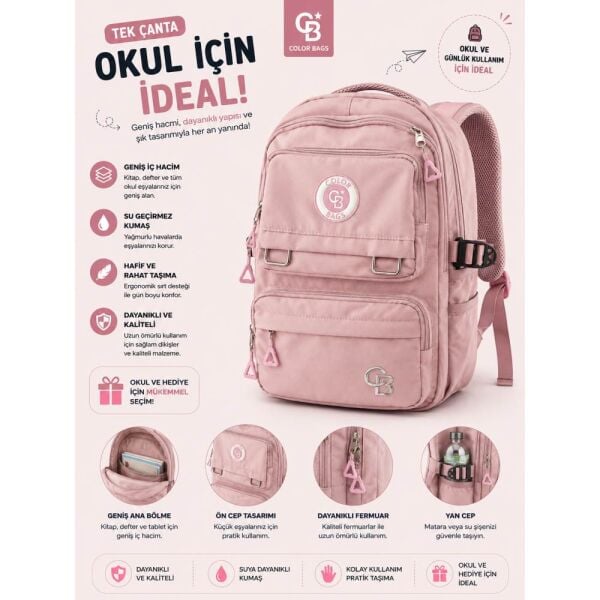 Color Bags B44 Pudra Pembe İlkokul Çantası