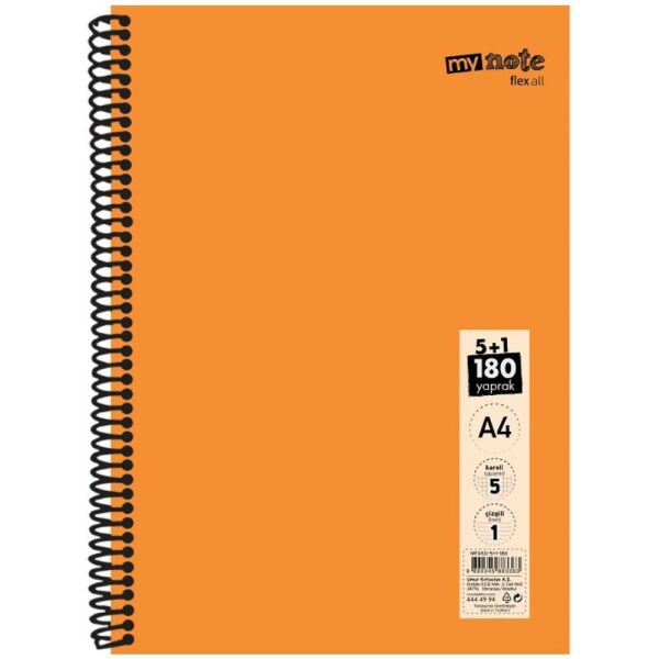 Mynote Defter Flex Konulu Pp Kapak Spiralli A4 5+1 180 Yp Mfxko-5+1-180