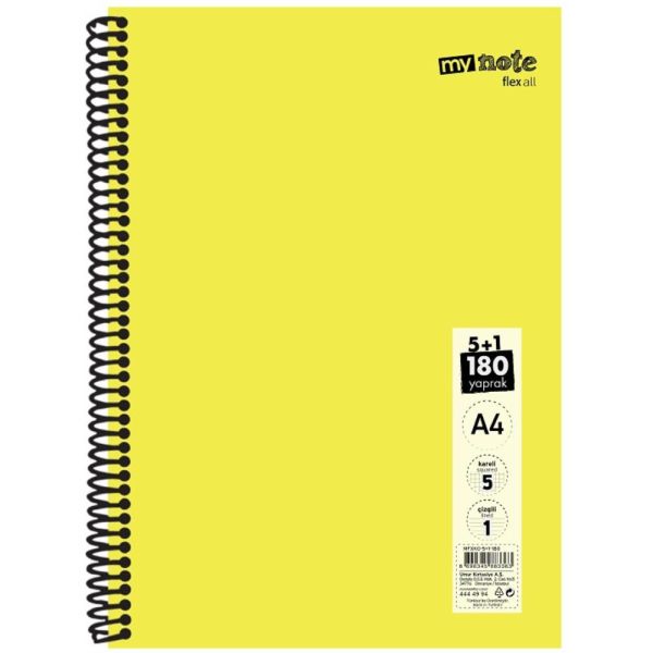 Mynote Defter Flex Konulu Pp Kapak Spiralli A4 5+1 180 Yp Mfxko-5+1-180