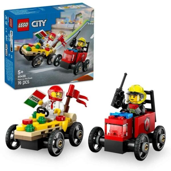 LEGO® City Pizza Arabası İtfaiye Kamyonuna Karşı Yarış Arabası Paketi 60458