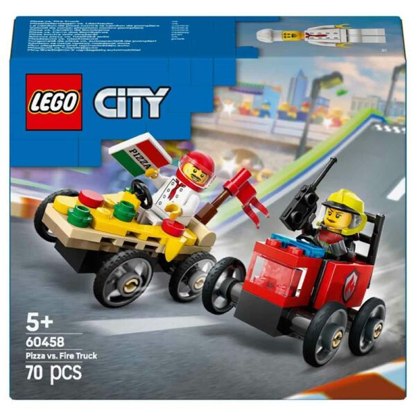 LEGO® City Pizza Arabası İtfaiye Kamyonuna Karşı Yarış Arabası Paketi 60458