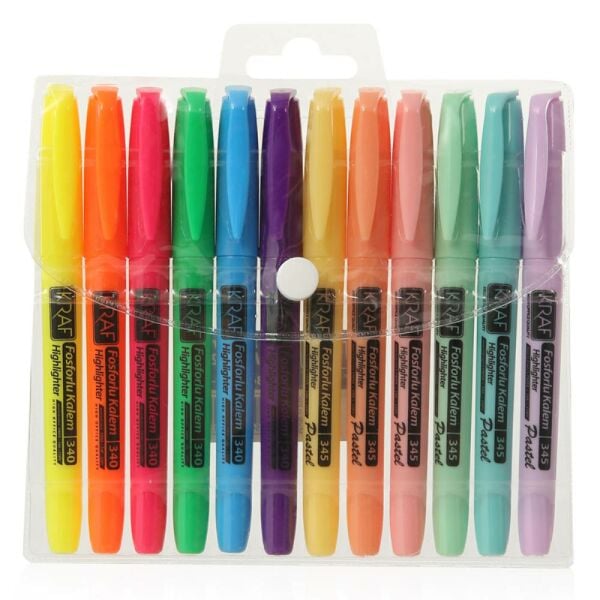 Kraf Fosforlu Kalem Tipi 340/345-12 12 Li ( 6 Pastel+6 Parlak Renk )