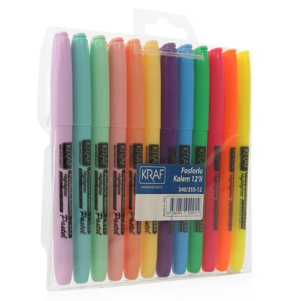 Kraf Fosforlu Kalem Tipi 340/345-12 12 Li ( 6 Pastel+6 Parlak Renk )