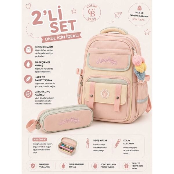 Color Bags B100 2'li Set Pembe İlkokul Çantası