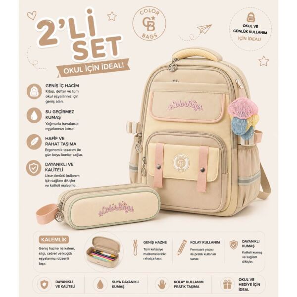 Color Bags B100 2'li Set Kahve İlkokul Çantası