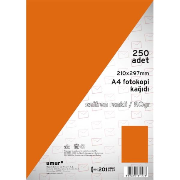 Umur Renkli Fotokopi Kağıdı A4 80 Gr 250 Li Saffron (240) 30009260