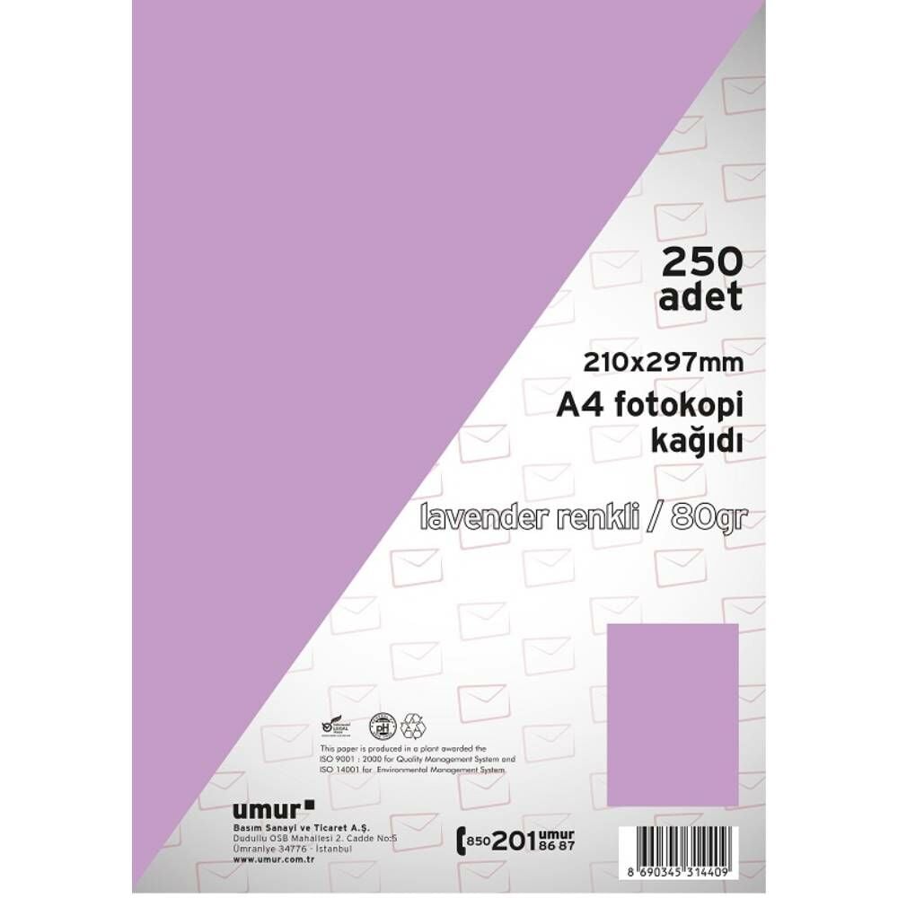 Umur Renkli Fotokopi Kağıdı A4 80 Gr 250 Li Lavender (185) 30009262