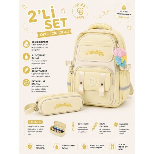 Color Bags B100 2'li Set Sarı İlkokul Çantası