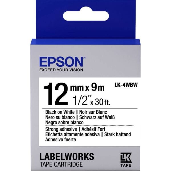Epson LK-4WBVN  Vinil Beyaz Üzeri Siyah 12mm 7Metre Etiket