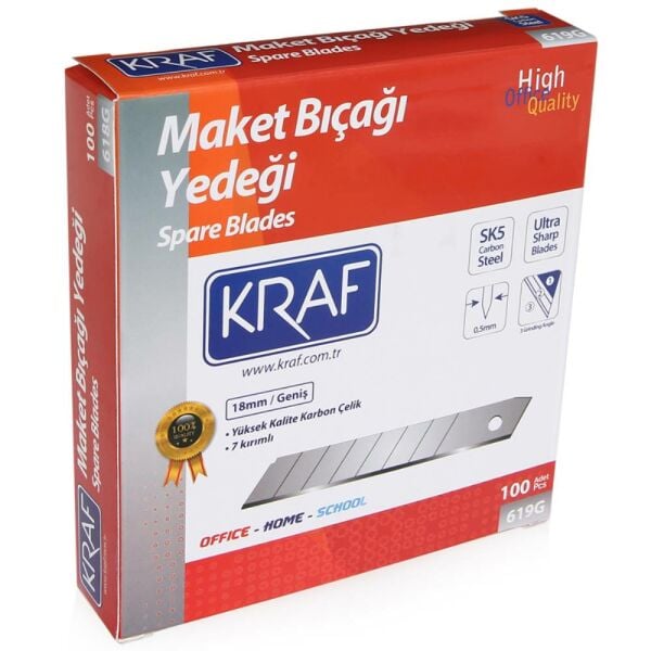 Kraf Maket Bıçağı Yedeği Geniş Ultra Karbon Çelik Sk5 100 Lü 619G