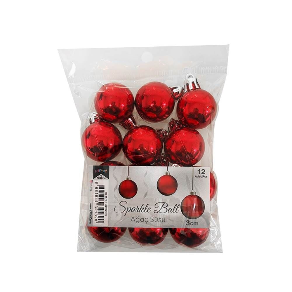 Yılbaşı Ağacı Süsleme Topları 12 Parça Kırmızı 2006907-3