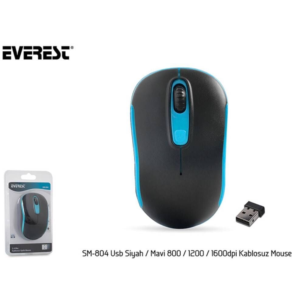 Everest SM-804 Usb Siyah-Mavi 800-1200-1600dpi Kablosuz Mouse