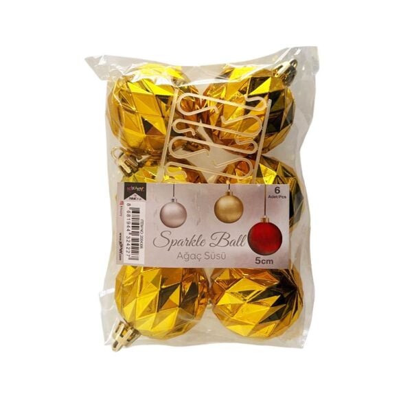 Yılbaşı Ağacı Süsleme Topları 5 cm 6 lı Altın Hasır 2004306