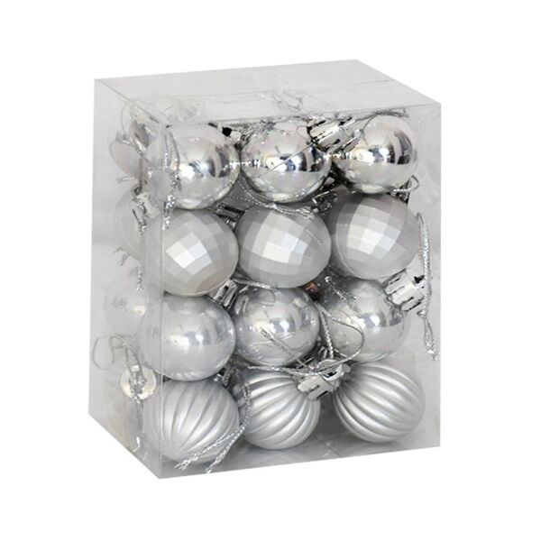 Yılbaşı Ağacı Süsleme Topları 3 cm 4 Model 24 lü Gümüş 2006357-G