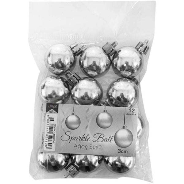 Yılbaşı Ağacı Süsleme Topları 3 cm 12 li Gümüş 2006907-2