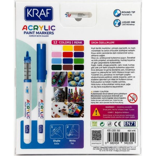 Kraf Akrilik Marker 666 12'Li
