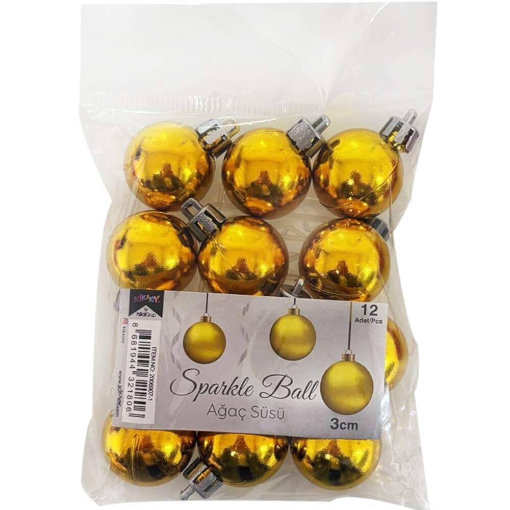 Yılbaşı Ağacı Süsleme Topu 3 cm 12 li Altın 2006907-1