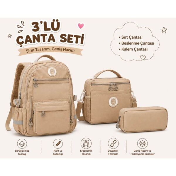 Color Bags B83 3'lü Set Kahve İlkokul Çantası