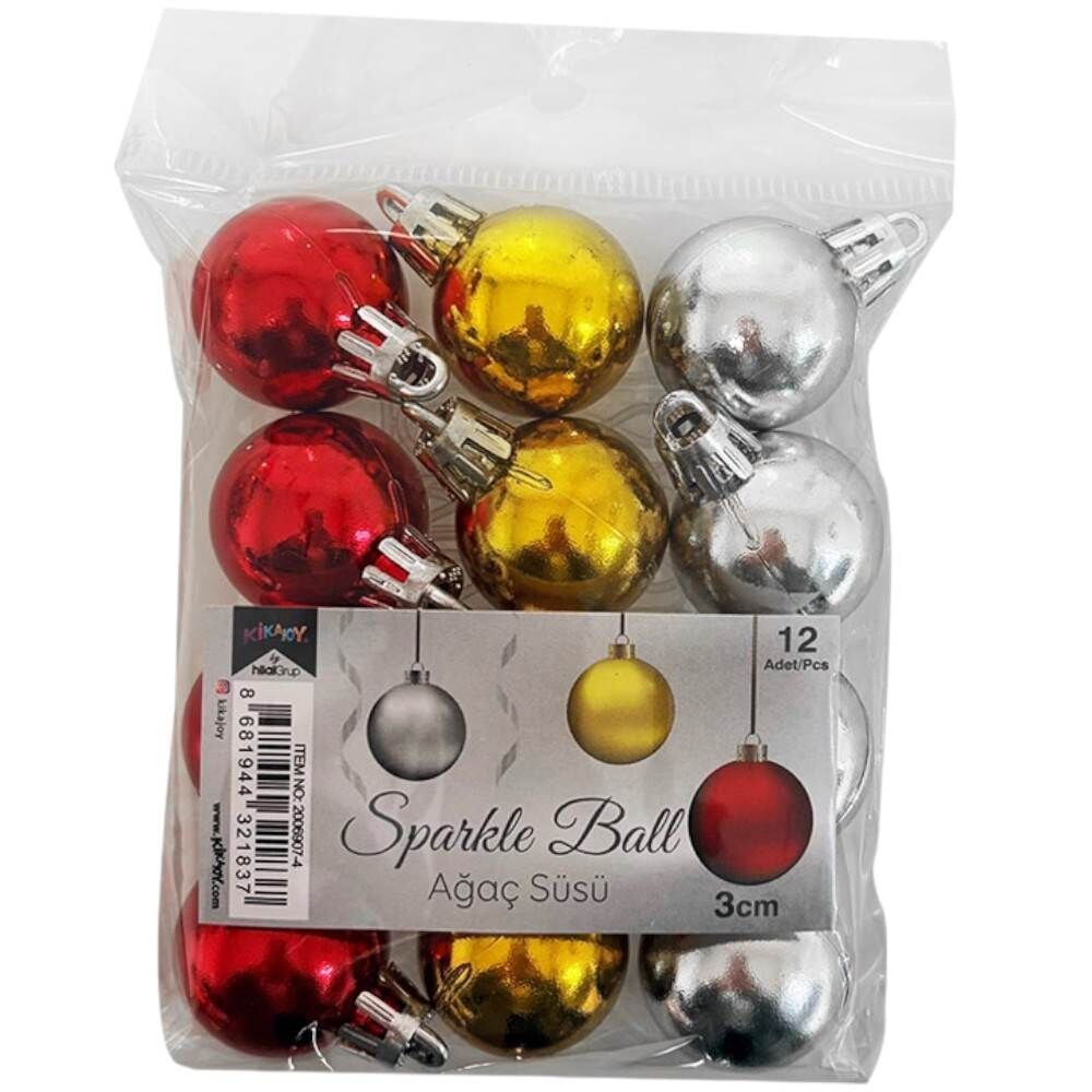 Yılbaşı Ağacı Süsleme Topu 3 cm 12 li Karışık 2006907