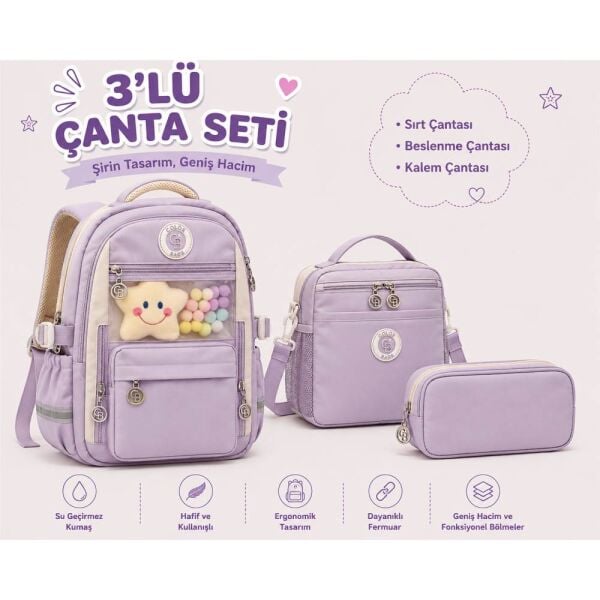 Color Bags B83 3'lü Set Lila İlkokul Çantası