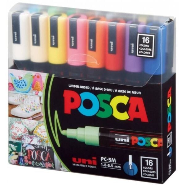 Uni Poster Markörü Posca Set Pc-5M/16C 1.8-2.5 16 Lı