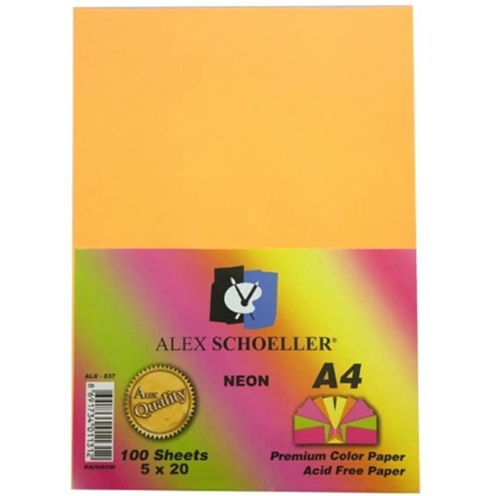 Alex Fotokopi Kağıdı A4 Fosforlu Karışık 100 Lü Alx-837