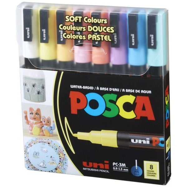 Uni Poster Markörü Posca Set Pc-3M/8C 0.9-1.3 Sc Soft Renk 8 Li
