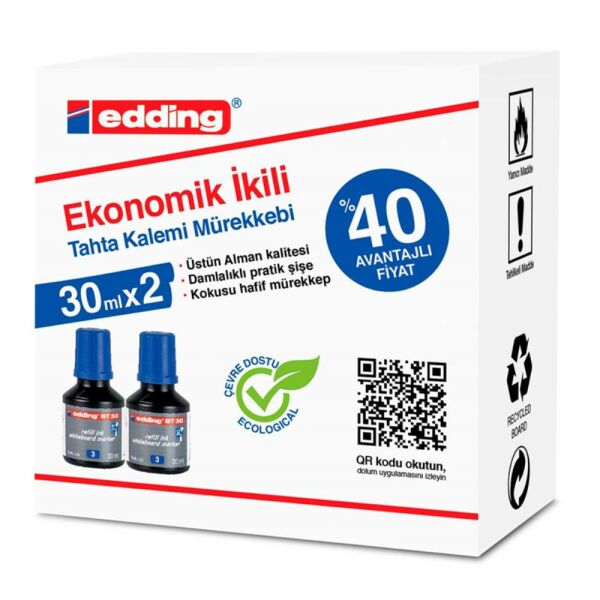 Eddıng Beyaz Tahta Mürekkebi 30 Ml E-Bt30 Mavi 2 Li
