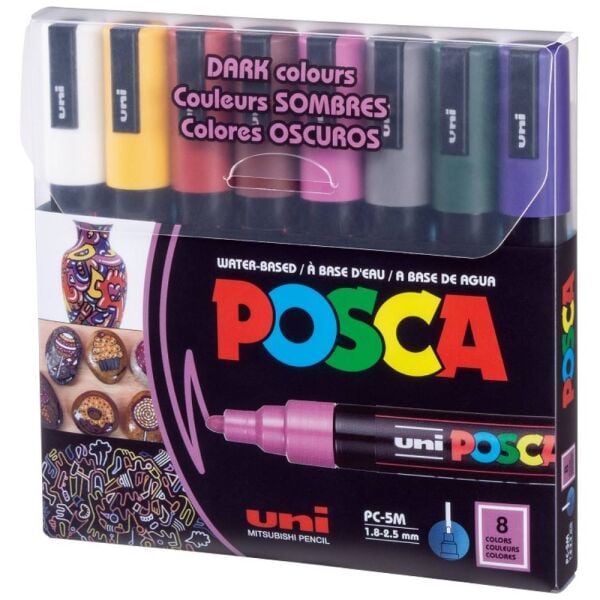 Uni Poster Markörü Posca Set Pc-5M/8C Dc 1.8-2.5 Koyu Renk 8 Li