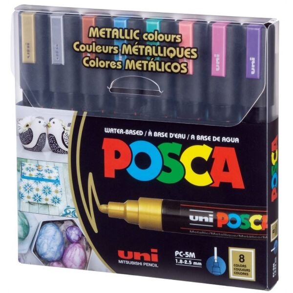 Uni Poster Markörü Posca Set Pc-5M/8C Mc 1.8-2.5 Metalik Renkler 8 Li