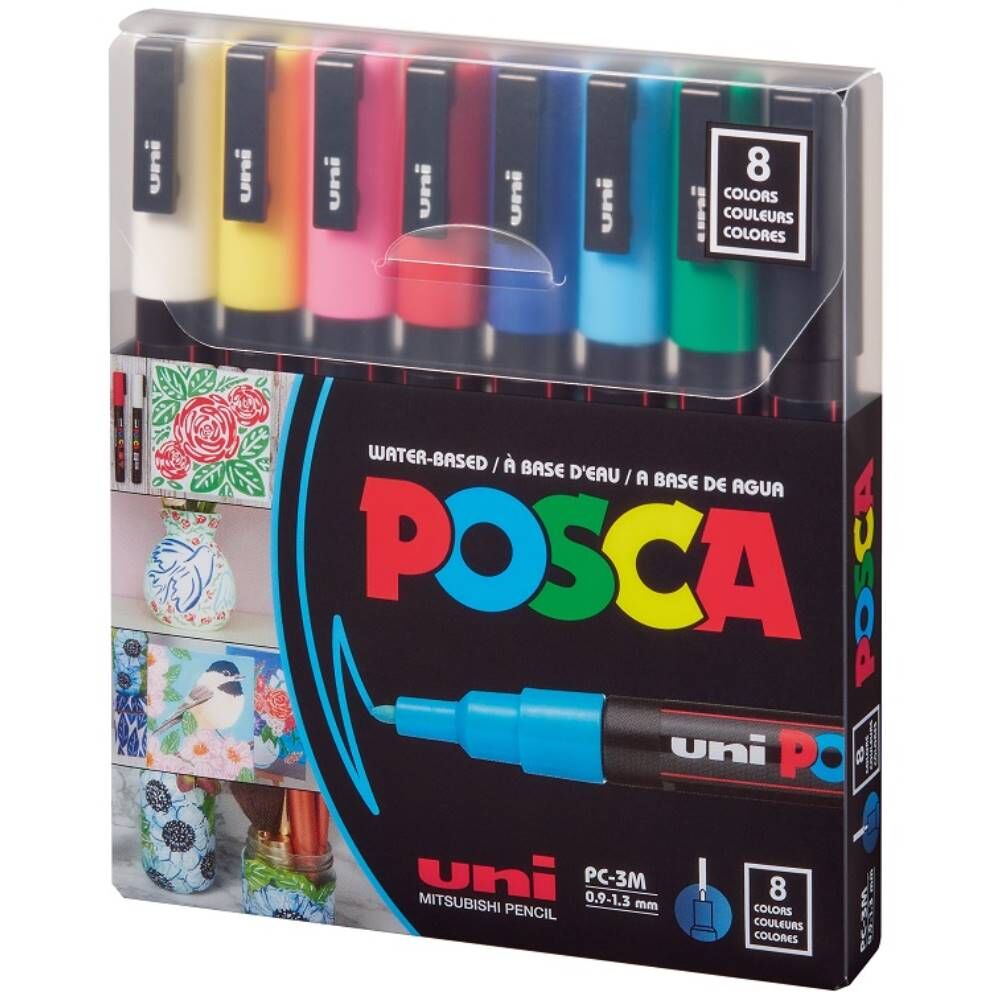 Uni Poster Markörü Posca Set Pc-3M/8C 0.9-1.3 Ana Renk 8 Li