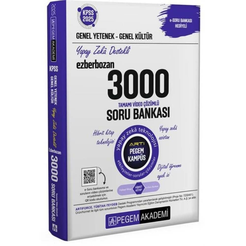 Pegem 2025 KPSS GY GK Ezberbozan 3000 Tamamı Çözümlü Soru Bankası