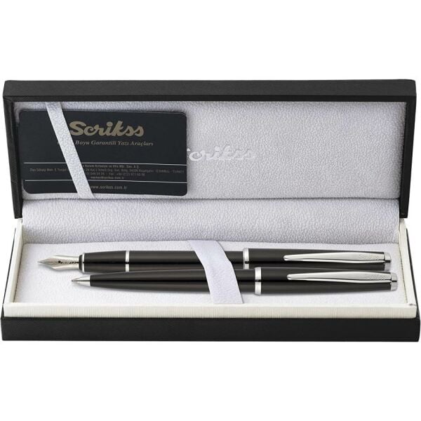 Scrikss 33 Siyah Dolma Kalem + Tükenmez Kalem Seti