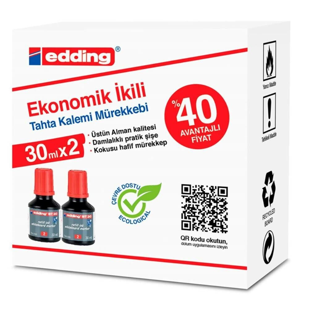 Eddıng Beyaz Tahta Mürekkebi 30 Ml E-Bt30 Kırmızı 2 Li