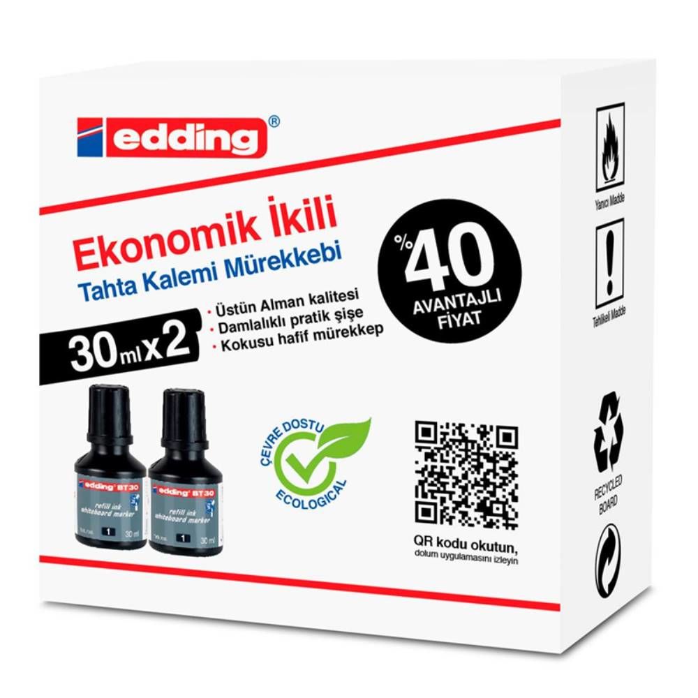 Eddıng Beyaz Tahta Mürekkebi 30 Ml E-Bt30 Siyah 2 Li