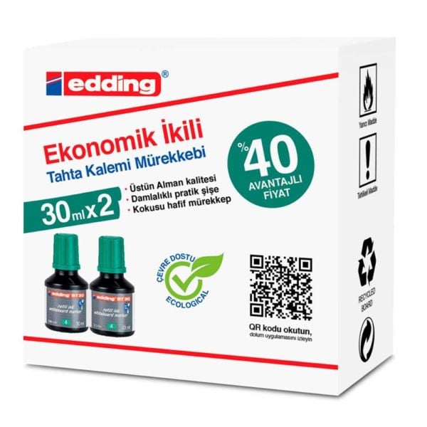 Eddıng Beyaz Tahta Mürekkebi 30 Ml E-Bt30 Yeşil 2 Li