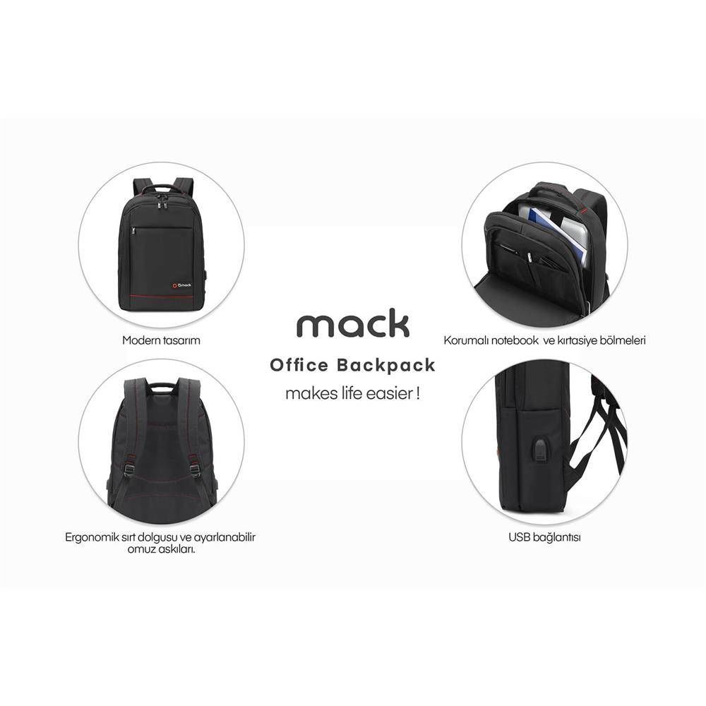 Mack MCC-006 15.6'' Office USB Girişli Notebook Sırt Çantası MAVİ