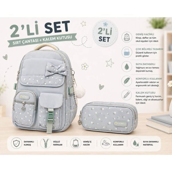 Color Bags B95 2'li Set Turkuaz İlkokul Çantası