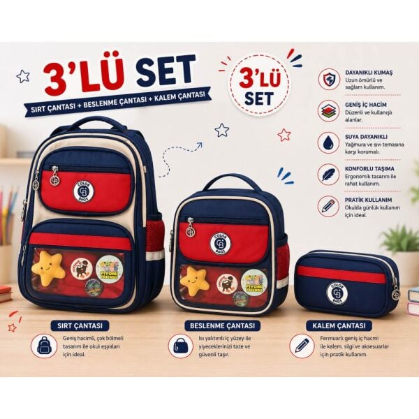 Color Bags B90 3'lü Set Lacivert İlkokul Çantası