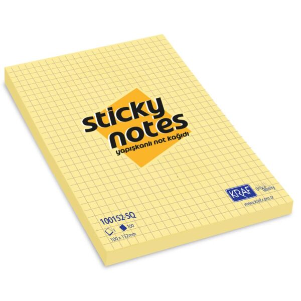 Kraf Yapışkanlı Not Kağıdı 100X152 Sarı Kareli 100152-Sq
