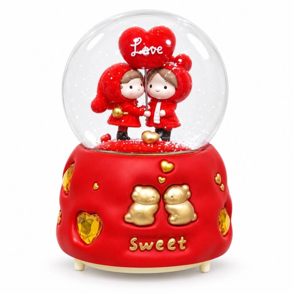 Kırmızı Love 6518 Pilli Müzikli Büyük Boy Kar Küresi