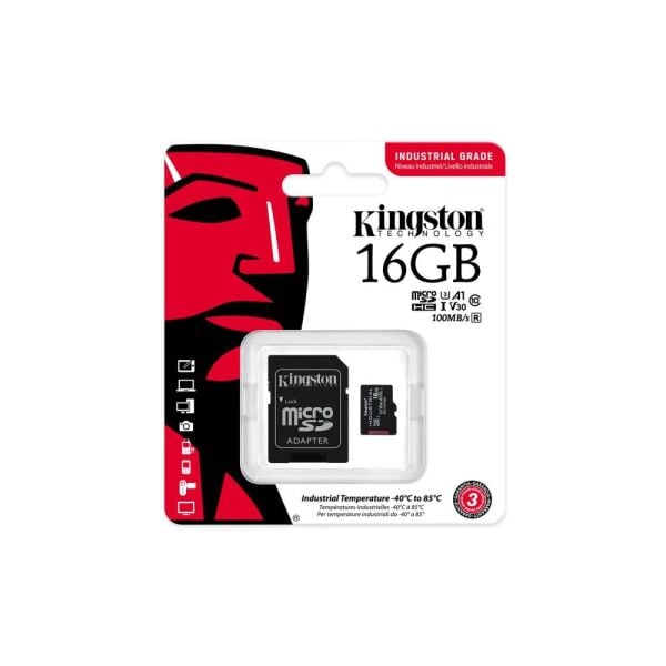 Kingston SDCIT2-16GB 16GB microSDHC Industrial C10 A1 pSLC Card + SD Adapter Hafıza Kartı