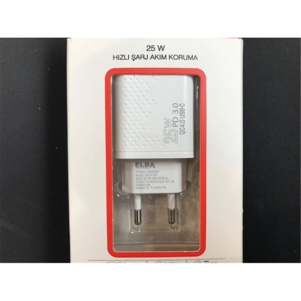 Elba ELB42 Beyaz 25W Şarj Kafa+ İphone Kablo USB-C PD3.0-QC4.0(Akım Koruma-Hızlı Şarj-)