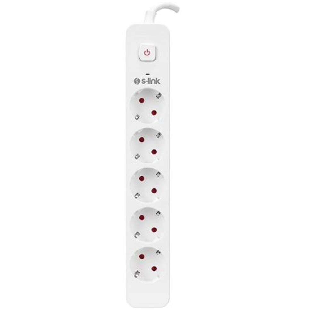 S-link SPG501S 1.5m 1.5mm 100 yüzde  Bakır 750 Joule 5 li Anahtarlı Akım Korumalı Priz